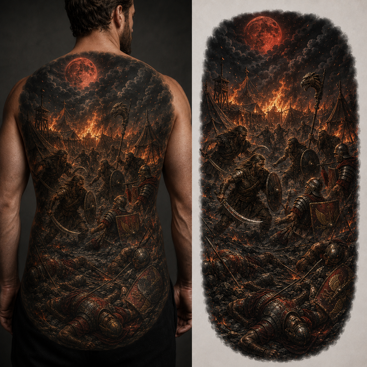 THE BURNING ROMAN CAMP from the Dacian Roman War — EUR 50 tattoo collection